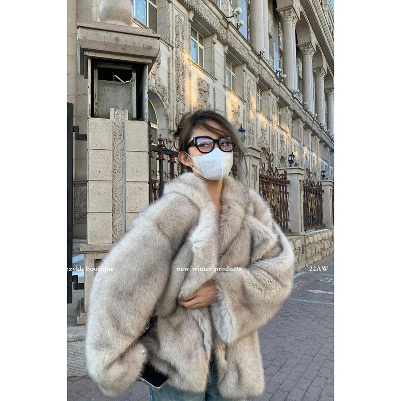 New Toka Faux  Fur Coat Women's Mid-Length Elegant Lapel Loose Internet Hot Plush Coat Womenswear Jackets